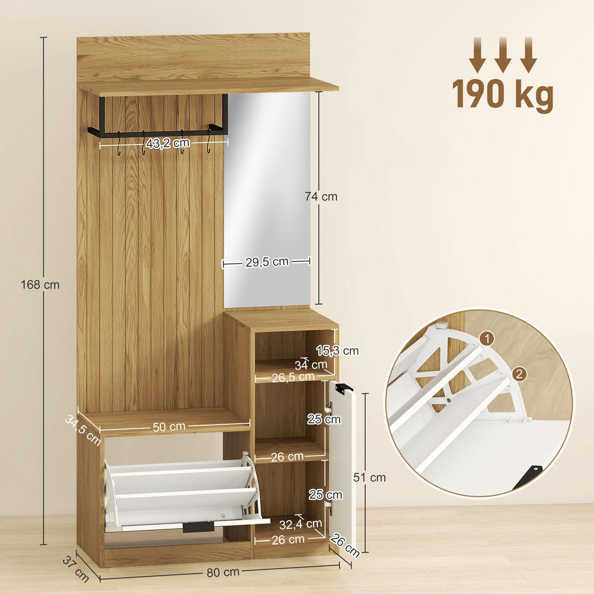 GARDEROBE DE-17896 Eiche - Eichefarben, Holzwerkstoff (36/168/80cm) - ComfortXL