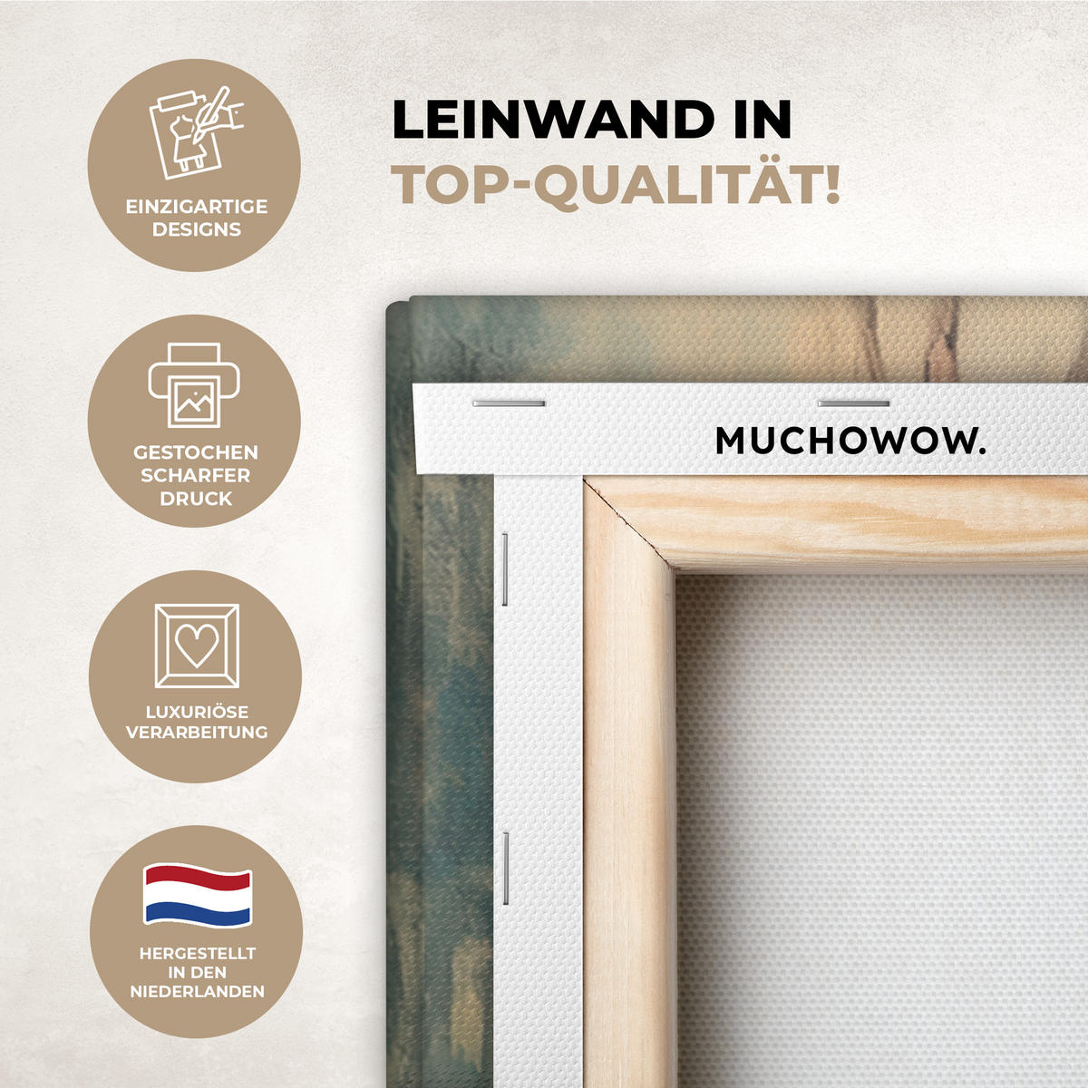 LEINWANDBILD Hirsch - Gemalt - Geweih - Braun 90x90 cm - Haselnussfarben, Textil (90/90cm) - MuchoWow