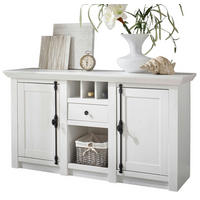 SIDEBOARD weiß Pinie Landhaus, Kommode mit Weinregal 152 x 83 cm - Anthrazit/Weiß, Holzwerkstoff/Metall (152/83/45cm) - Furn.Design