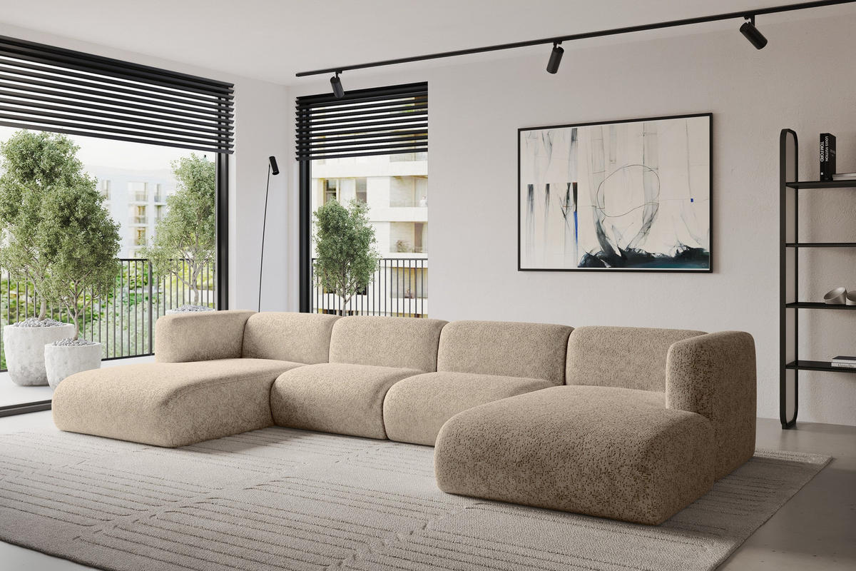 WOHNLANDSCHAFT MIRA-U2 408x179x70 Braun Velours - Schwarz/Braun, Holzwerkstoff/Kunststoff (408/70/179cm) - ALTDECOR