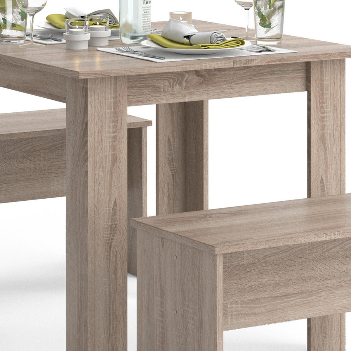 ESSTISCH SET Sentio Sonoma 80 x 80 cm mit 2 Bänken - Sonoma Eiche, Holzwerkstoff (80/73/80cm) - Vicco