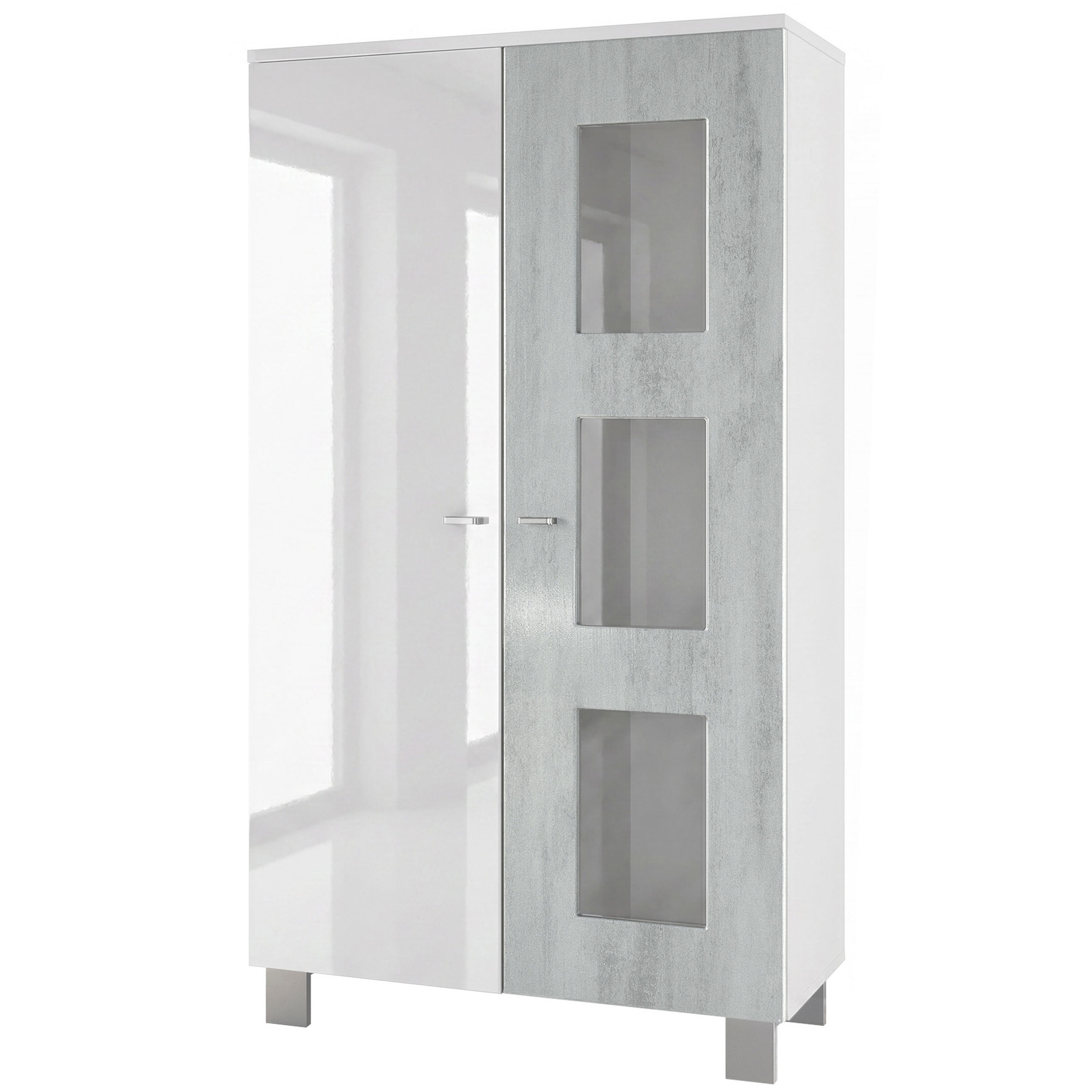 VITRINA Denjo Bijela mat / Bijela visoki sjaj / Beton oksid optika (71 x 129 x 35 cm) - svijetlo siva, drvni materijal (71/129/35cm) - Vladon