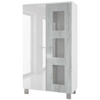 VITRINA Denjo Bijela mat / Bijela visoki sjaj / Beton oksid optika (71 x 129 x 35 cm) - svijetlo siva, drvni materijal (71/129/35cm) - Vladon