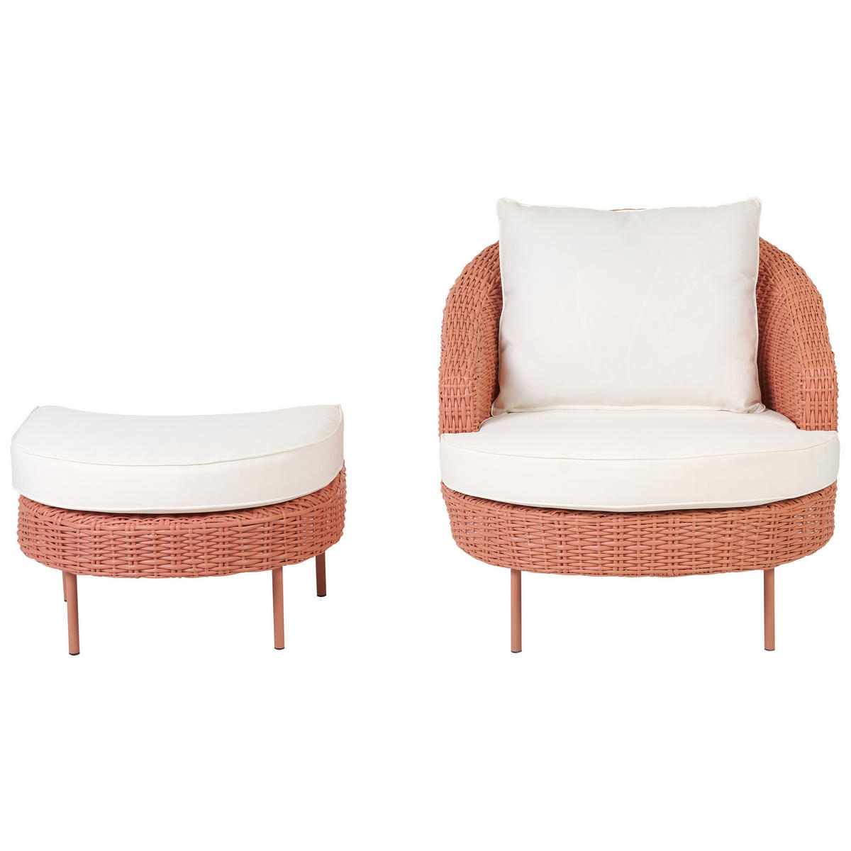 SESSEL mit Ottomane Rattan PE pfirsichrosa Arcille - Rosa, Kunststoff (80/80/151cm) - Beliani