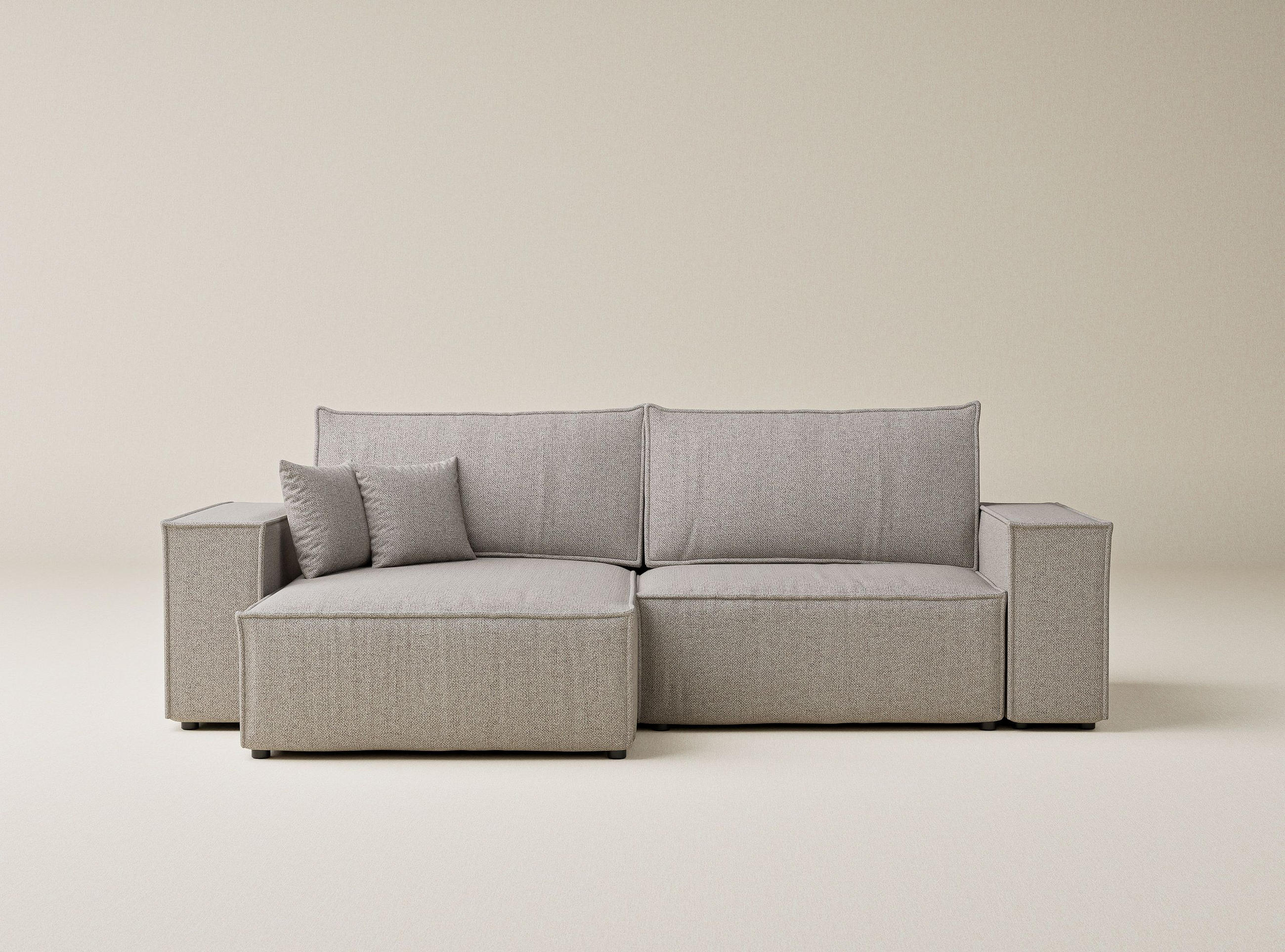 ECKSOFA MIT SCHLAFFUNKTION Zaya Seidengrau Webstoff - Beige/Schwarz, Holz/Holzwerkstoff (255/148cm) - Maison de Reve