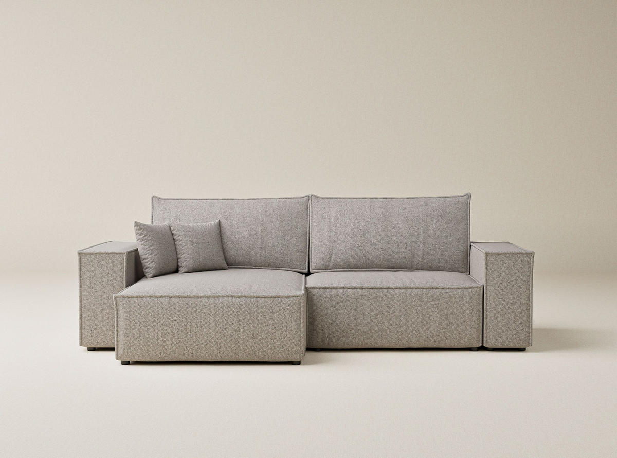 ECKSOFA MIT SCHLAFFUNKTION Zaya Seidengrau Webstoff - Beige/Schwarz, Holz/Holzwerkstoff (255/148cm) - Maison de Reve