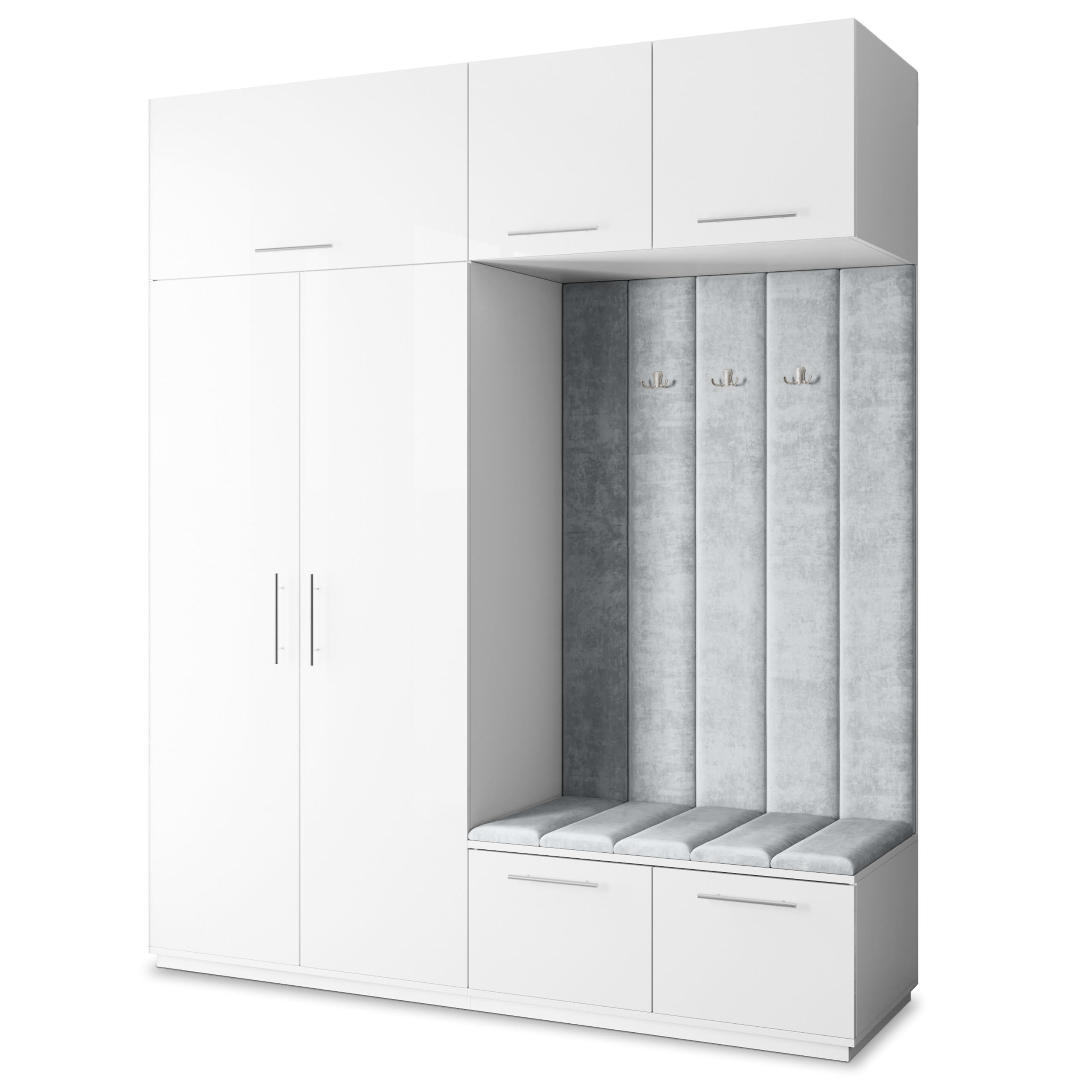 Masseno Garderobenschrank Weiß, Hellgrau 200x240x60 cm