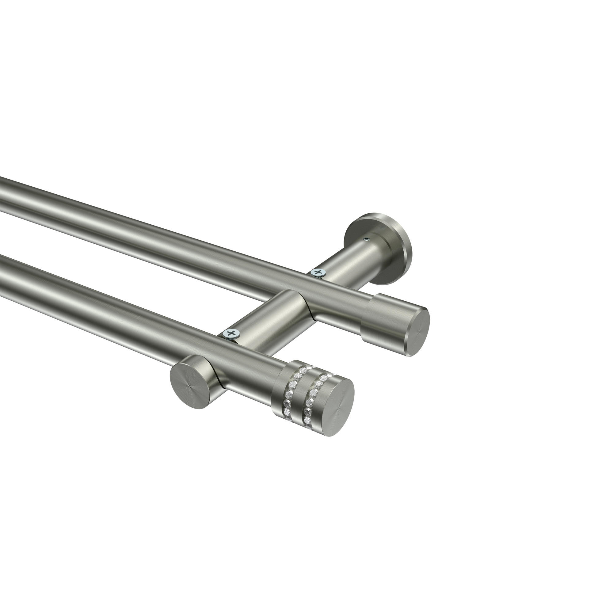 GARDINENSTANGEN-SET Platon Estana 360 cm (geteilt in 2 x 180 cm), 2-läufig (ohne Ringe), 20 mm Ø Edelstahl-Optik - Edelstahlfarben, Metall (360cm) - INTERDECO