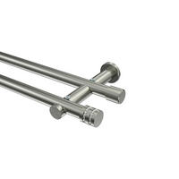 GARDINENSTANGEN-SET Platon Estana 360 cm (geteilt in 2 x 180 cm), 2-läufig (ohne Ringe), 20 mm Ø Edelstahl-Optik - Edelstahlfarben, Metall (360cm) - INTERDECO