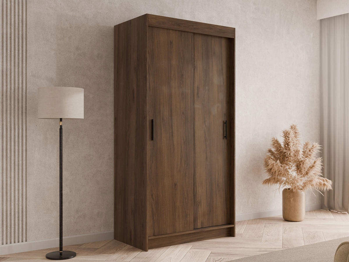 SCHIEBETÜRENSCHRANK Infinity I 100 - Nussbaumfarben/Schwarz, Holzwerkstoff/Kunststoff (100/200/58cm) - MIRJAN24
