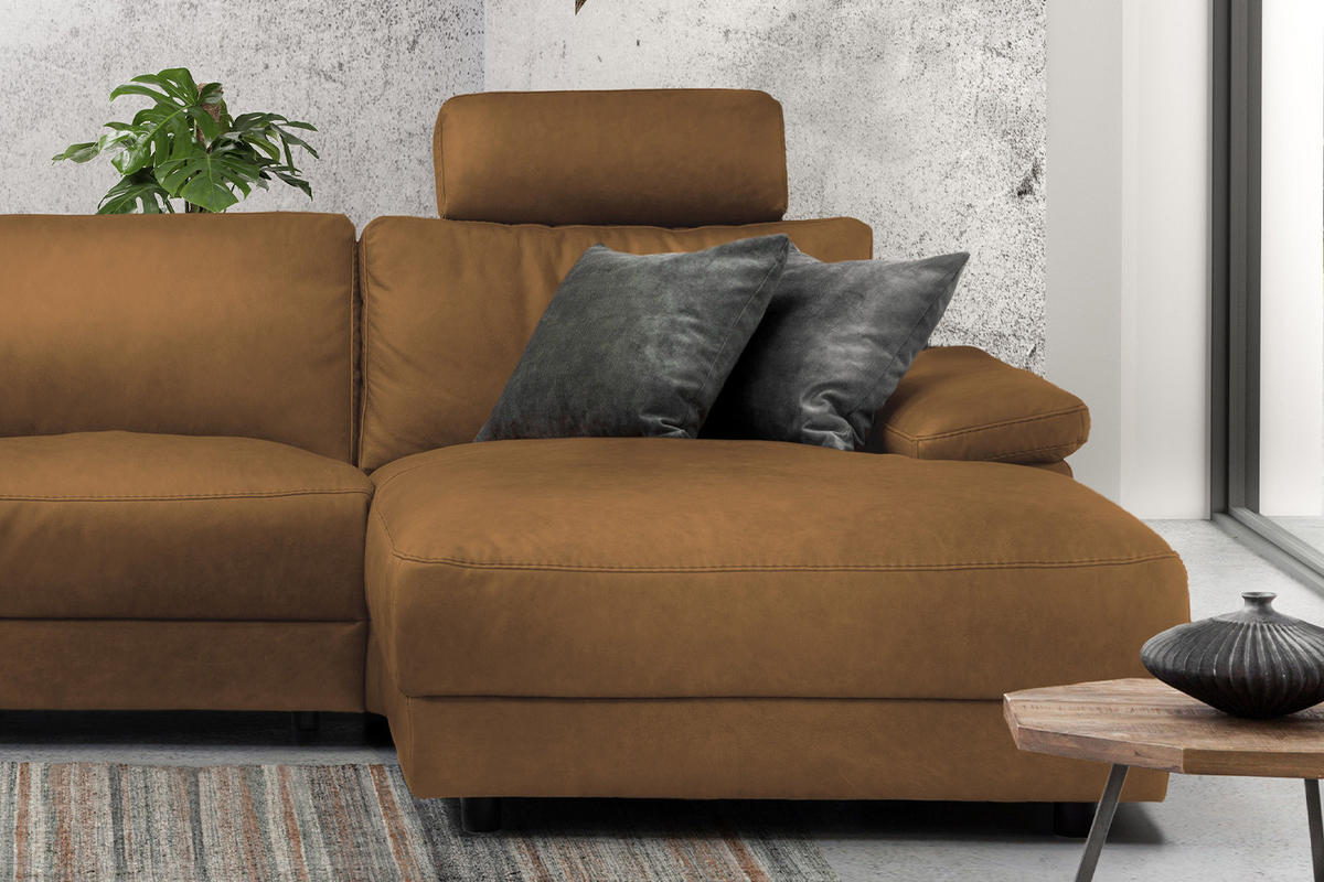 ECKSOFA XL MOTOR. RELAXFUNKTION LOLA Orange Leder - Schwarz/Orange, Leder (304/178cm) - KAWOLA