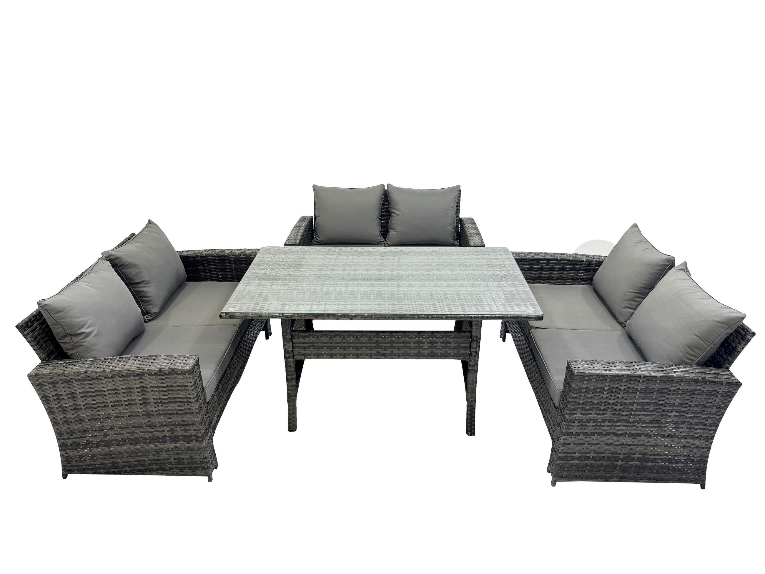 GARTENMÖBELSET mit Zweisitzer,Esstisch Polyrattan Dunkelgrau 6-Sitzer - Dunkelgrau/Grau, Glas/Kunststoff - Fimous