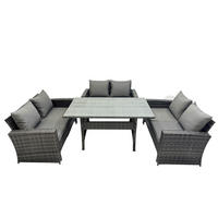 GARTENMÖBELSET mit Zweisitzer,Esstisch Polyrattan Dunkelgrau 6-Sitzer - Dunkelgrau/Grau, Glas/Kunststoff - Fimous