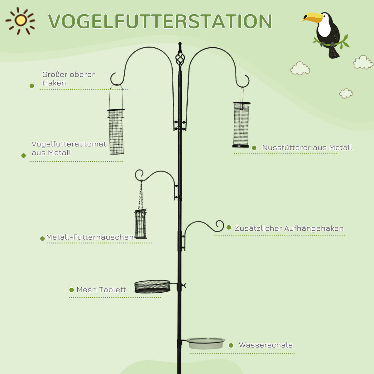 VOGELFUTTERSTATION DE-10737 Schwarz - Schwarz, Metall (54.5/208/54.5cm) - ComfortXL