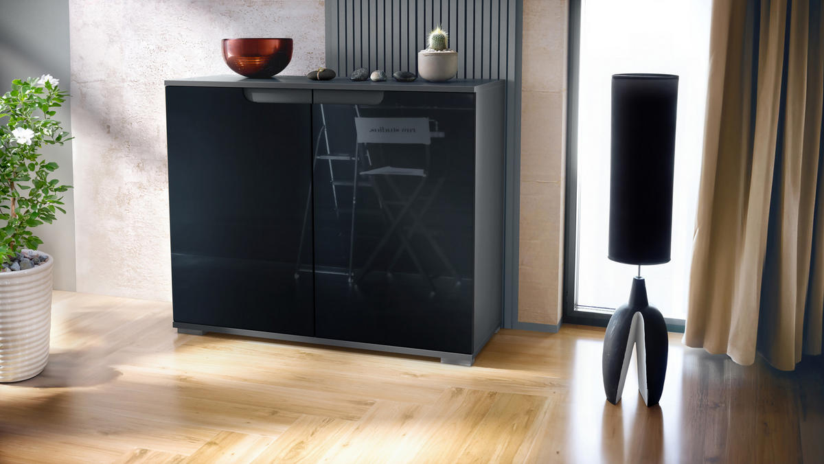 KOMMODE Sylt Schwarz Hochglanz - Schwarz Hochglanz, Holzwerkstoff (92.5/75.5/35cm) - Vladon