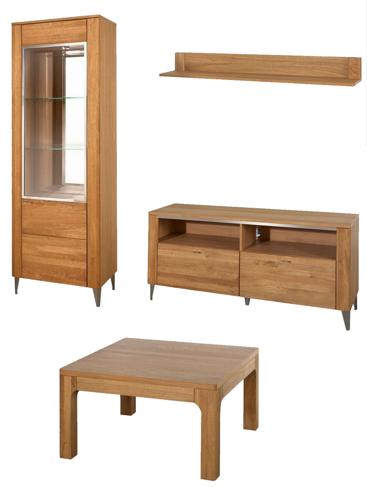 WOHNZIMMER-SET Latina Honig Eiche 4-teilig - Honigeiche/Braun, Holz/Holzwerkstoff (225/200/42cm) - Feldmann-Wohnen