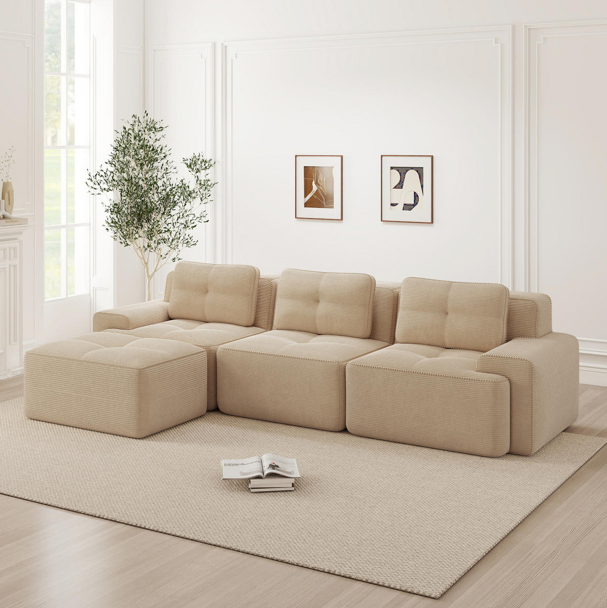 ECKSOFA aus Cord in Beige mit boneless Design - Beige, Textil (177/293cm) - Modfu
