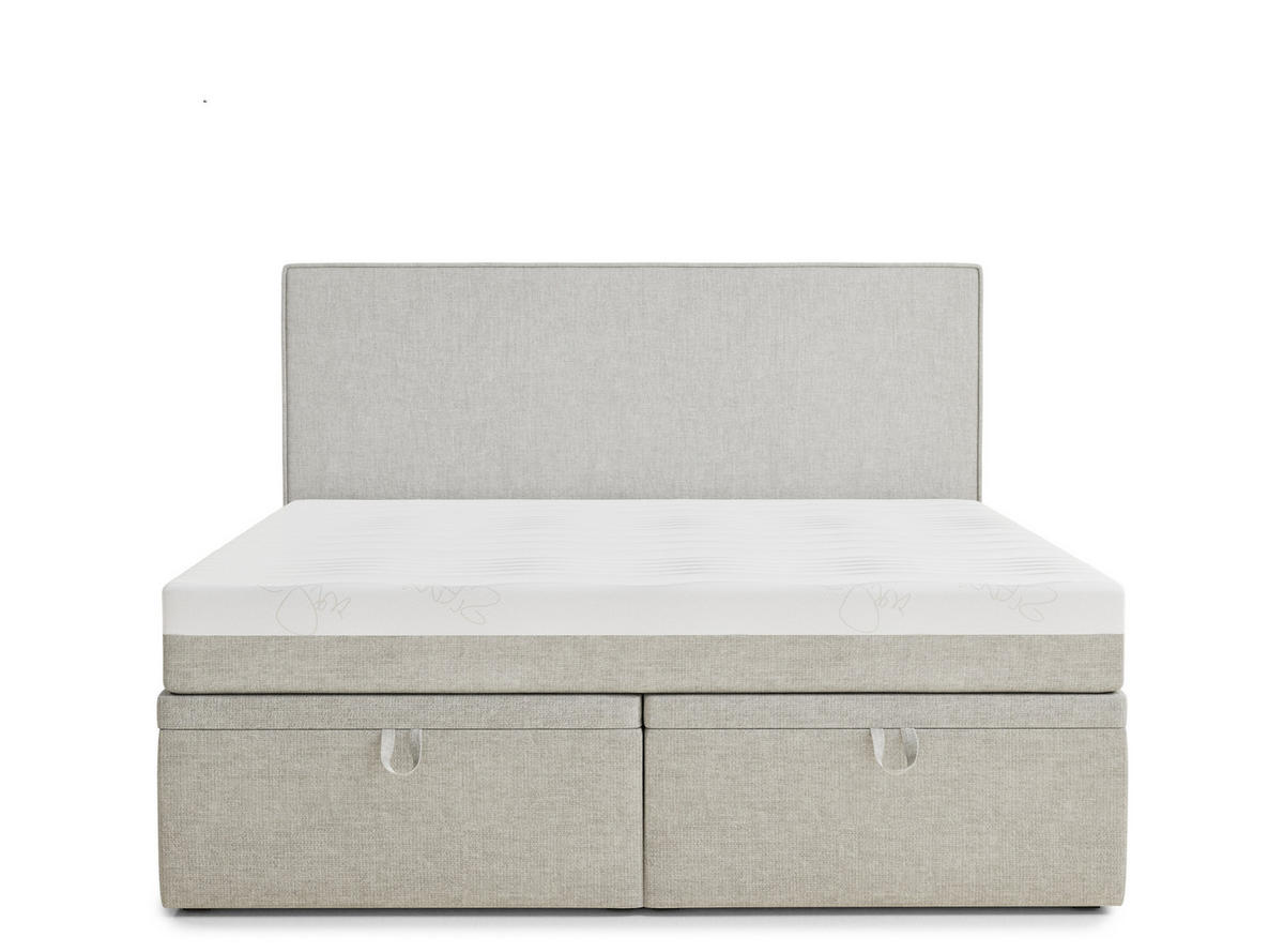 BOXBETT 180/200 cm Tegal, in Hellgrau, Matratze, gepolstertes Kopfteil, Bettkasten, H3 = fest - Hellgrau/Schwarz, Holz/Holzwerkstoff (180/200cm) - Maison de Reve