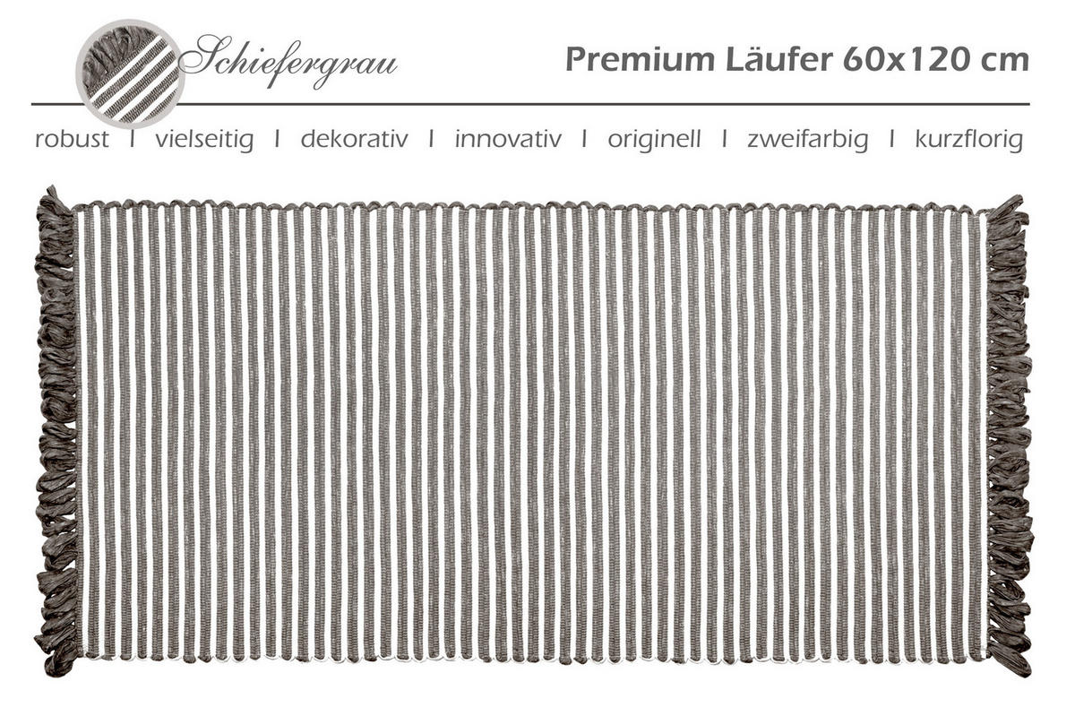 HANDGEWEBTER Läufer 60x120 cm Schiefergrau - Graphitfarben, Naturmaterialien/Textil (60/120cm) - Lashuma