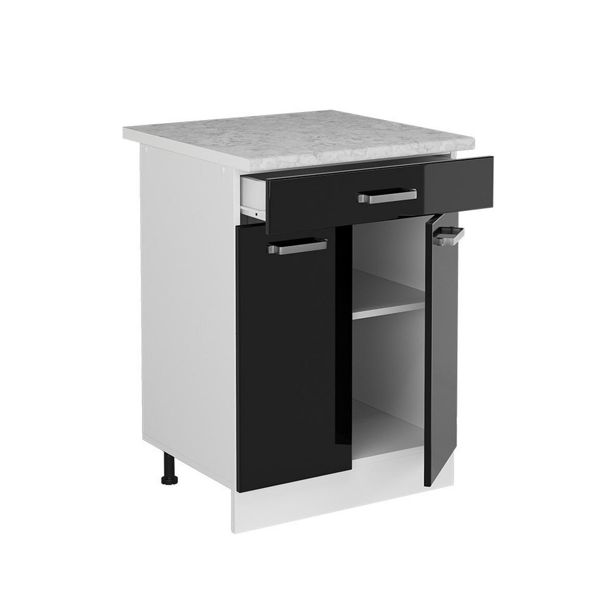 UNTERSCHRANK R-Line Schwarz Hochglanz 60 cm mit Schubladen - Schwarz Hochglanz/Weiß, Holzwerkstoff (60/81.6/60cm) - Vicco