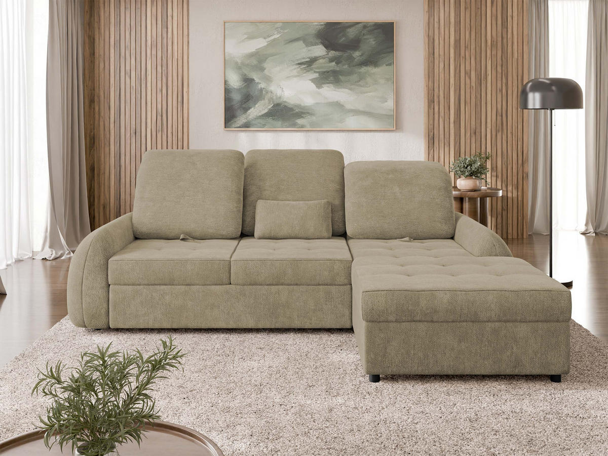 ECKSCHLAFSOFA Soreno, Seite: Rechts - Hellbraun/Schwarz, Holz/Kunststoff (176/255cm) - MIRJAN24