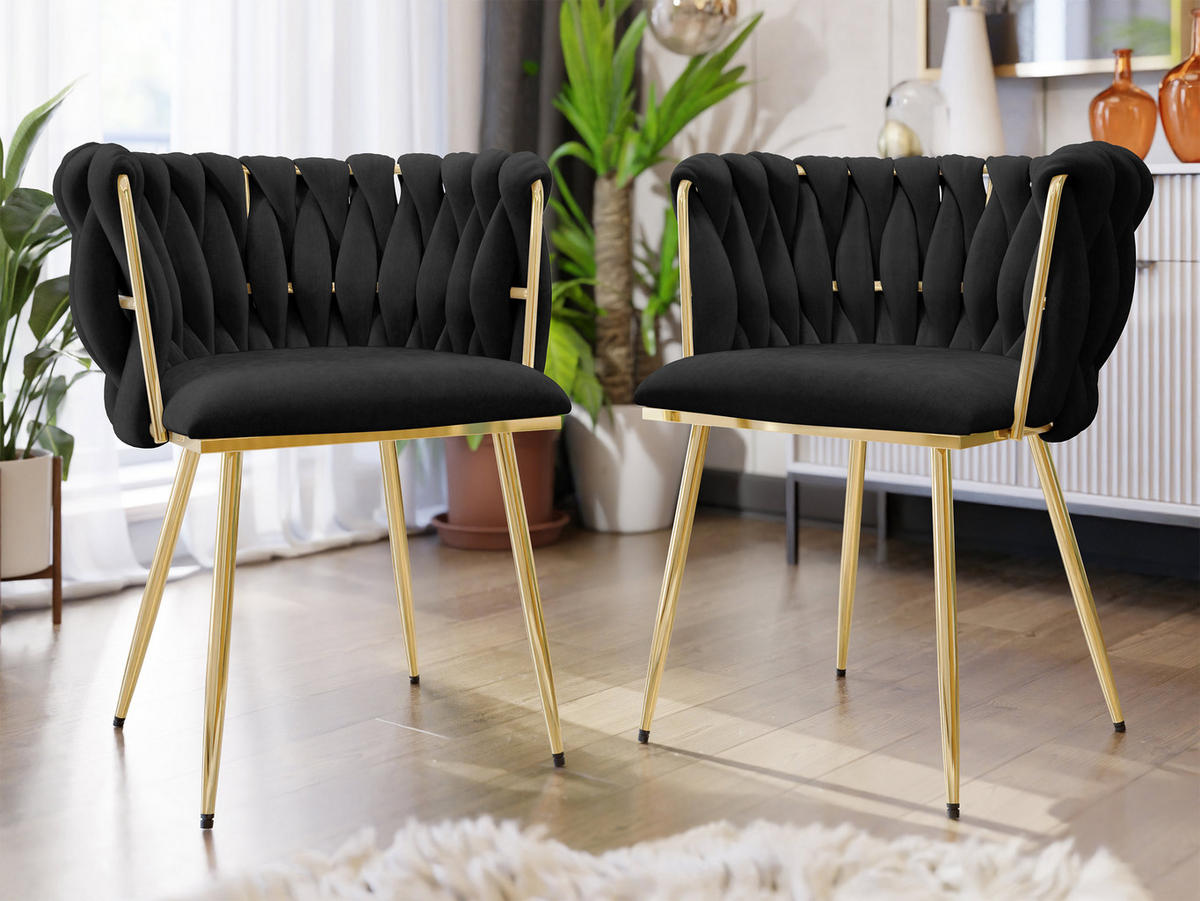 STUHL 2er-Set Muz DC-1142 (2 Stück in Samt) - Goldfarben/Schwarz, Textil/Metall (50/76/52cm) - MIRJAN24