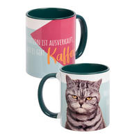 KAFFEEBECHER Katzen Motivation ist ausverkauft! Aber es gibt Kaffee! Grün/Weiß 320 ml - Multicolor, Keramik (0.32L) - United Labels