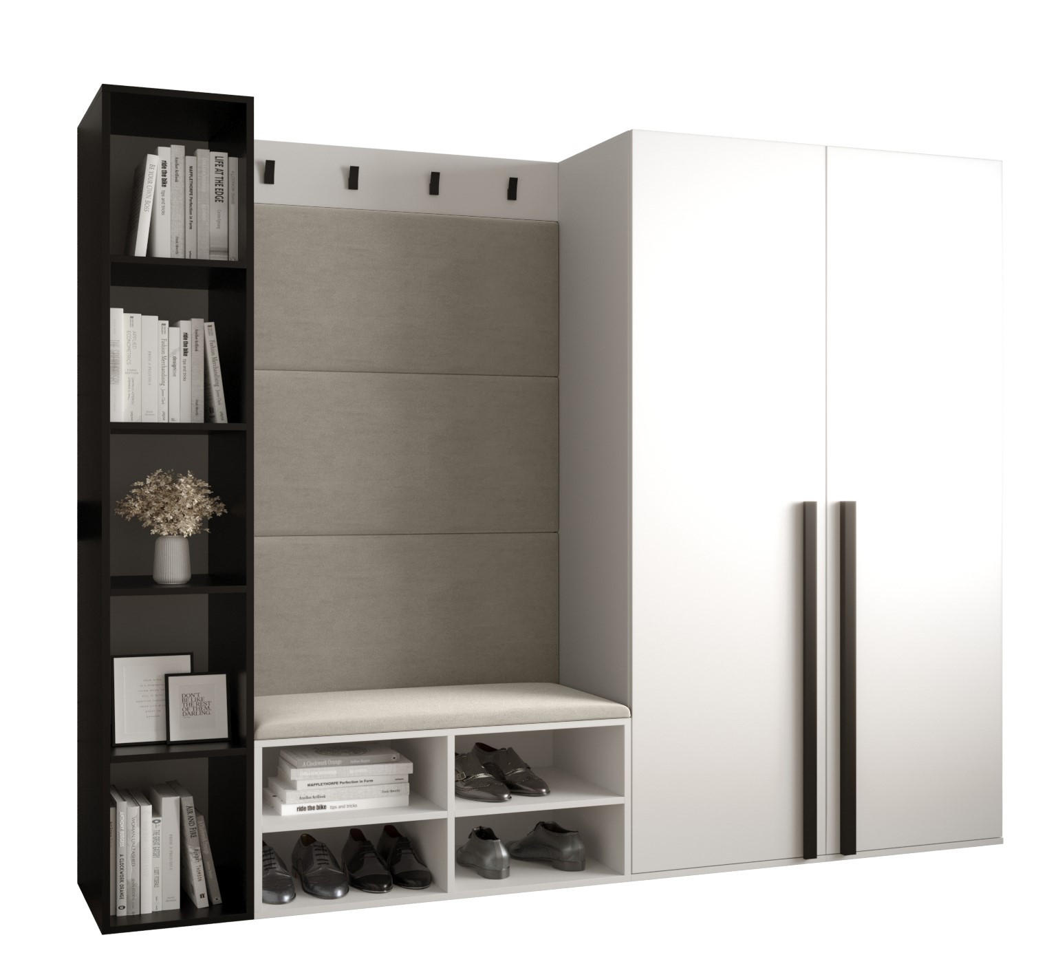 Möbel Kryspol Garderoben-Set Weiß, Creme 214x184x42 cm