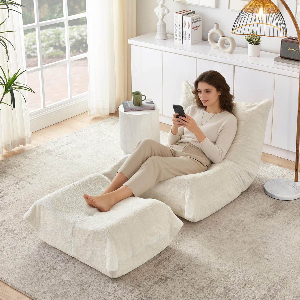 SCHLAFSESSEL mit Rückenlehne und Fußhocker Beige - Beige, Kunststoff (90/70/100cm) - Beauniv
