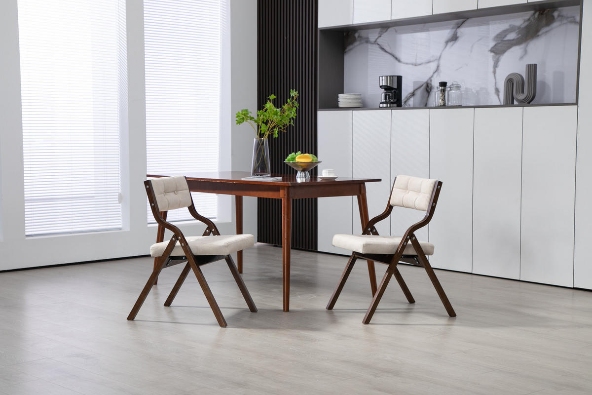 KLAPPSTUHL DE-36263 2er-Set mit gepolstertem Sitz Creme - Creme, Holz (48/77/61cm) - ComfortXL