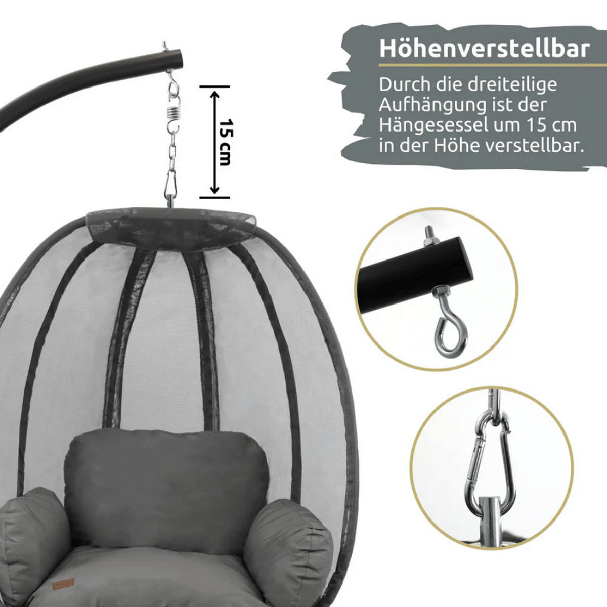 HÄNGESESSEL mit Gestell MELA Indoor/Outdoor Anthrazit - Anthrazit, Metall (120/185/100cm) - DELUKE