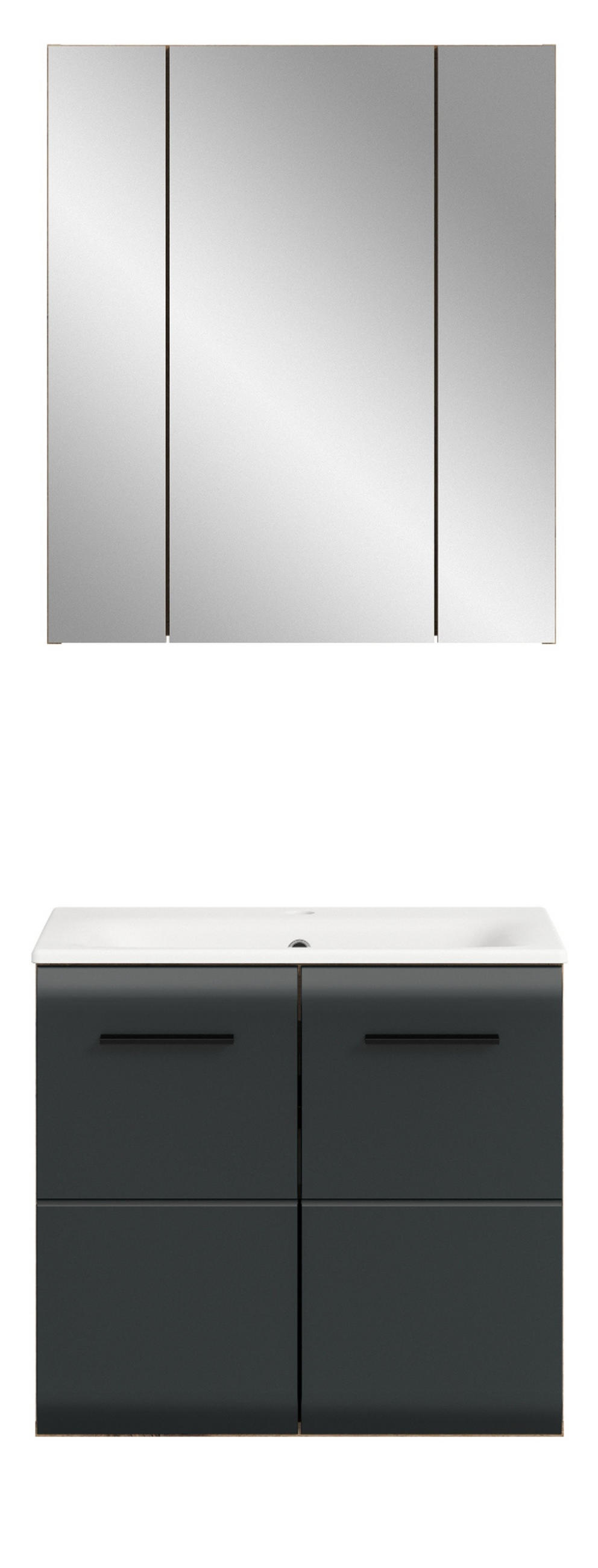 BADMÖBEL-SET 2-teilig Schwarz matt und Eiche Komplett-Set mit Waschbecken, 60 x 185 cm - Eichefarben/Schwarz, Glas/Holzwerkstoff (60/185/46cm) - Inn.Furn