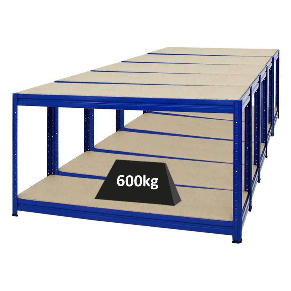 WERKBANK Dino 5er-Set mit 5x höhenverstellbar 90x160x60 cm Traglast 600 kg Blau - Blau, Metall (800/90/60cm) - PROREGAL