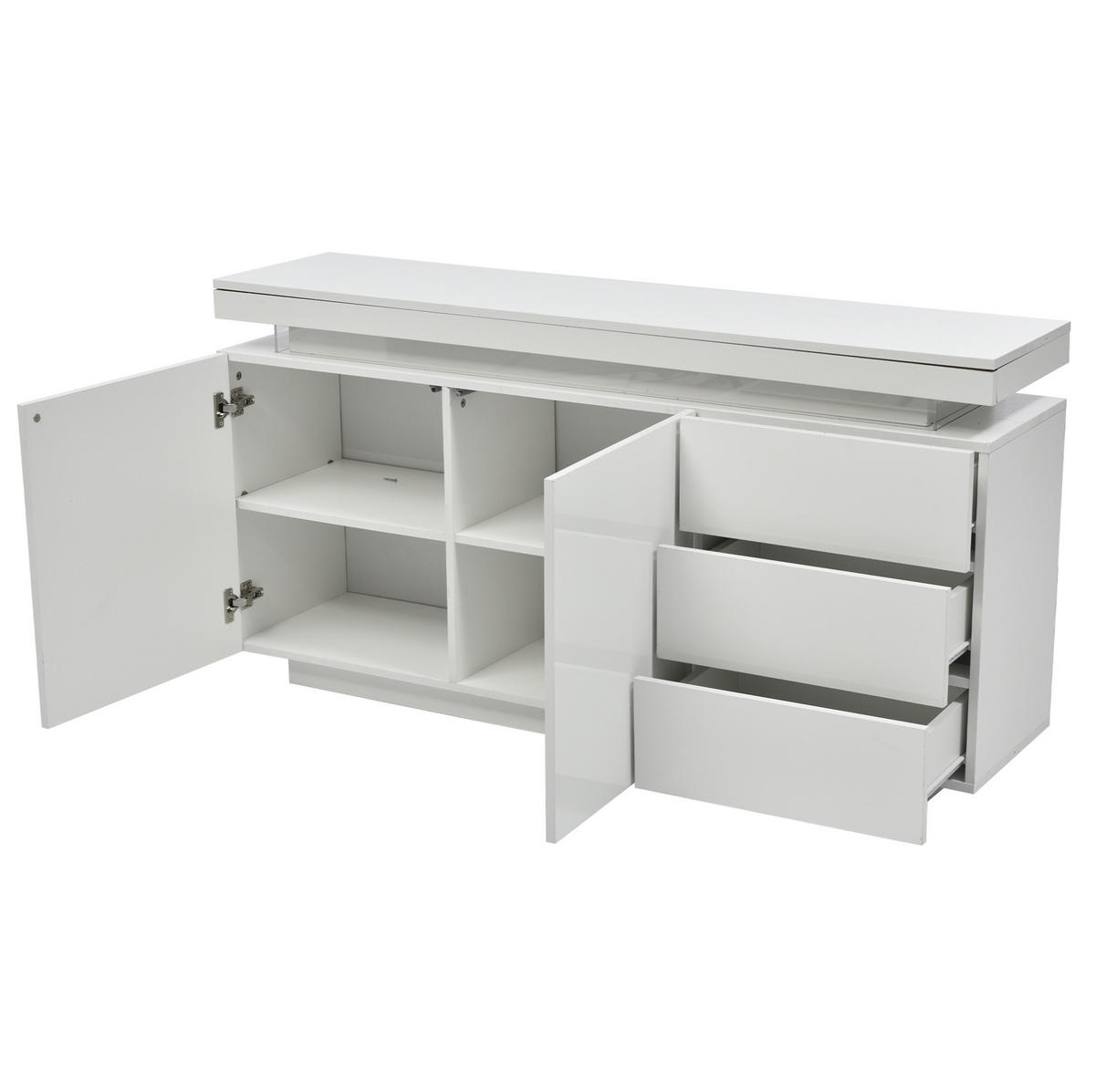 SIDEBOARD 140/35/72.5 cm Weiß aus Spanplatte mit LED-Licht - Weiß, Holzwerkstoff (38/72/140cm) - OKMYHOME
