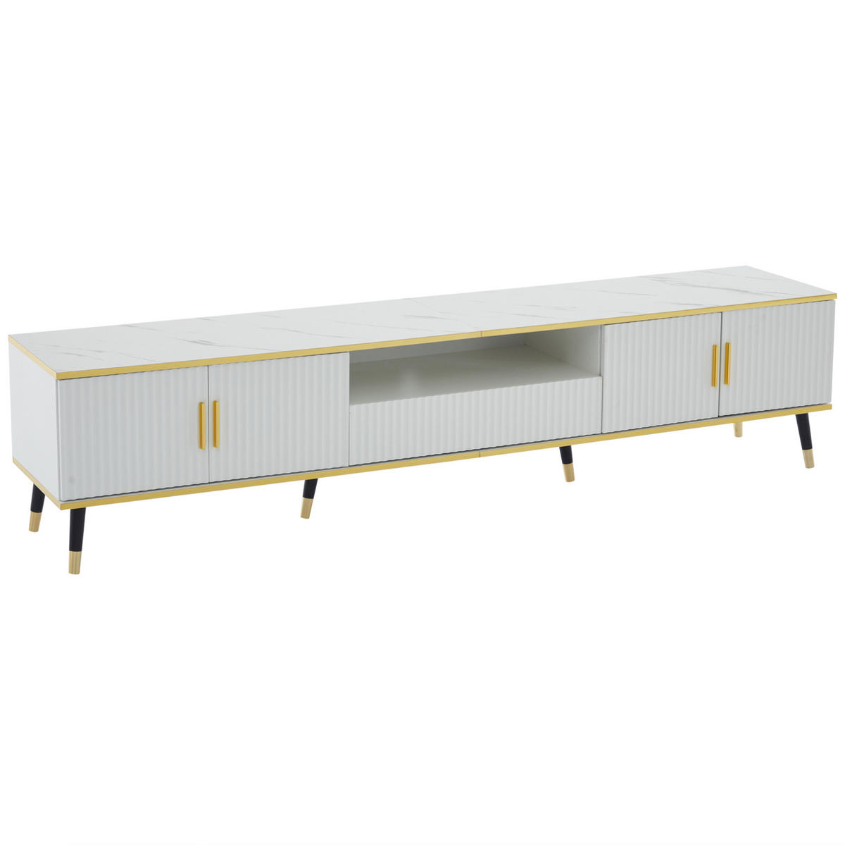 TV-SCHRANK 200/40/46 cm weiß mit Marmoroptik mit 2 Türen und 1 Schublade - Weiß, Holzwerkstoff (200/46/40cm) - OKWISH
