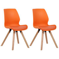 STUHL 2er Set Kunststoff orange - Eukalyptusholzfarben/Orange, Holz/Kunststoff (48/87/58cm) - CLP