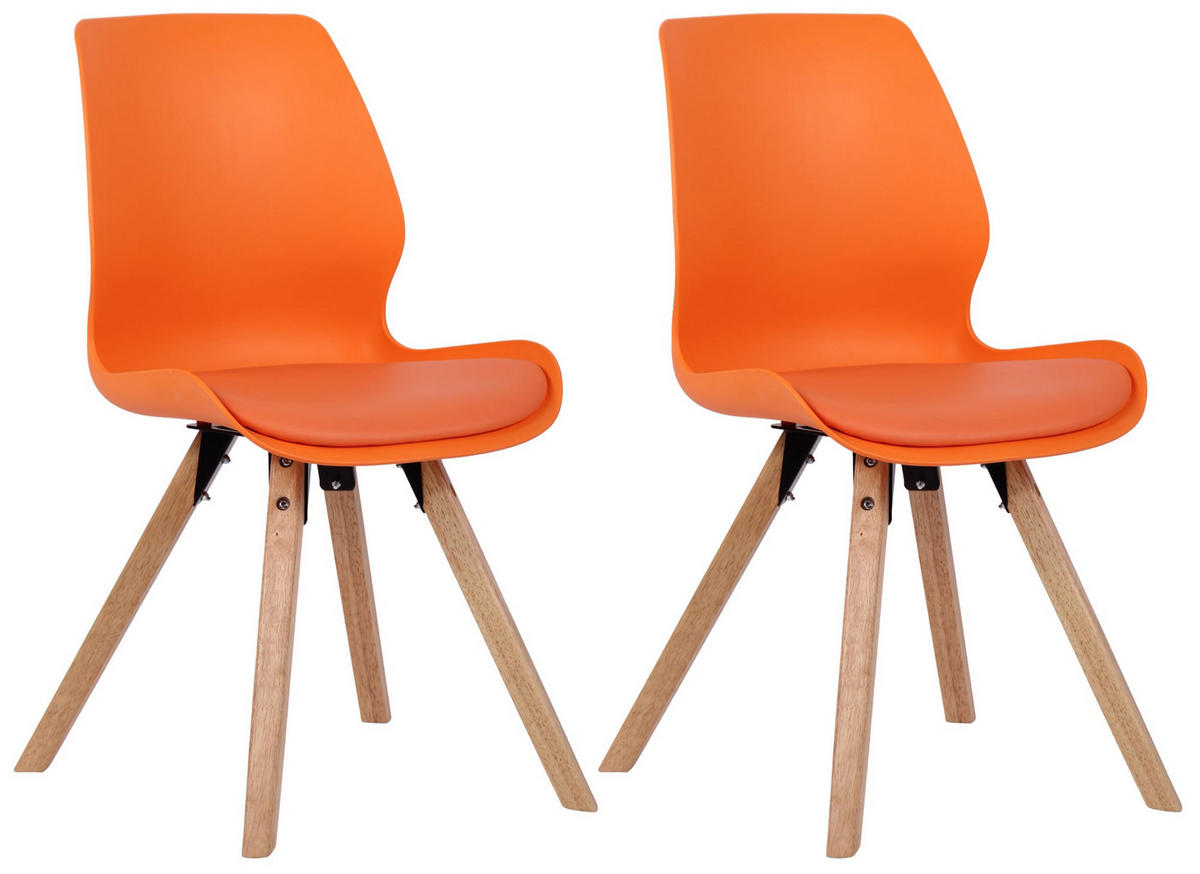 STUHL 2er Set Kunststoff orange - Eukalyptusholzfarben/Orange, Holz/Kunststoff (48/87/58cm) - CLP
