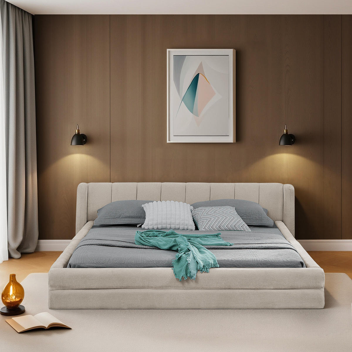 BETTGESTELL mit Kopfteil 140x200 cm Chenille Beige - Beige, Holz (140/200cm) - Meubliv