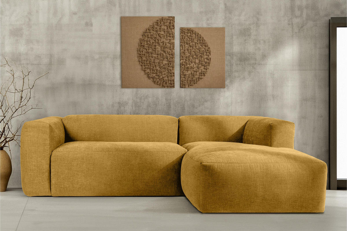 ECKMODULSOFA-RECHTS BUFFO 3/4 Sitzer mit extrem weicher Sitzfläche, Gewebestoff, Honig - Gelb, Textil (237/180cm) - KONSIMO®