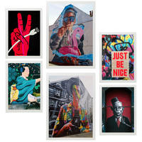 POSTER Set Mit 6 Graffiti, Bunte Straßenkunst A3 & A4 Weißer Rahmen - Weiß, Papier (29/3cm) - Nacnic