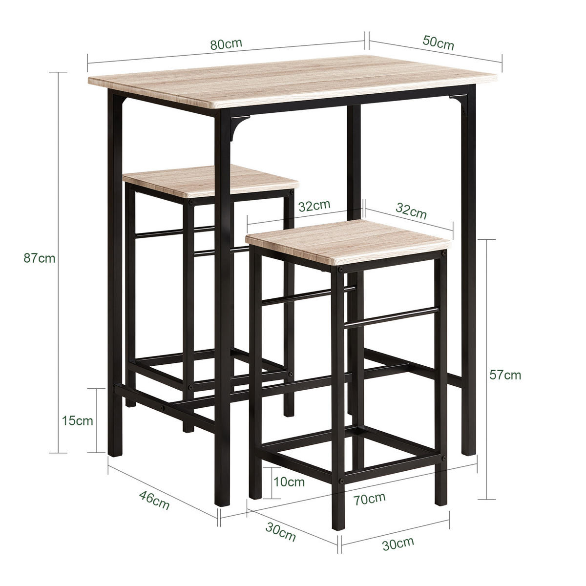 BARTISCH + 2 x BARHOCKER - Naturfarben, Holzwerkstoff (80/88/50cm) - SoBuy