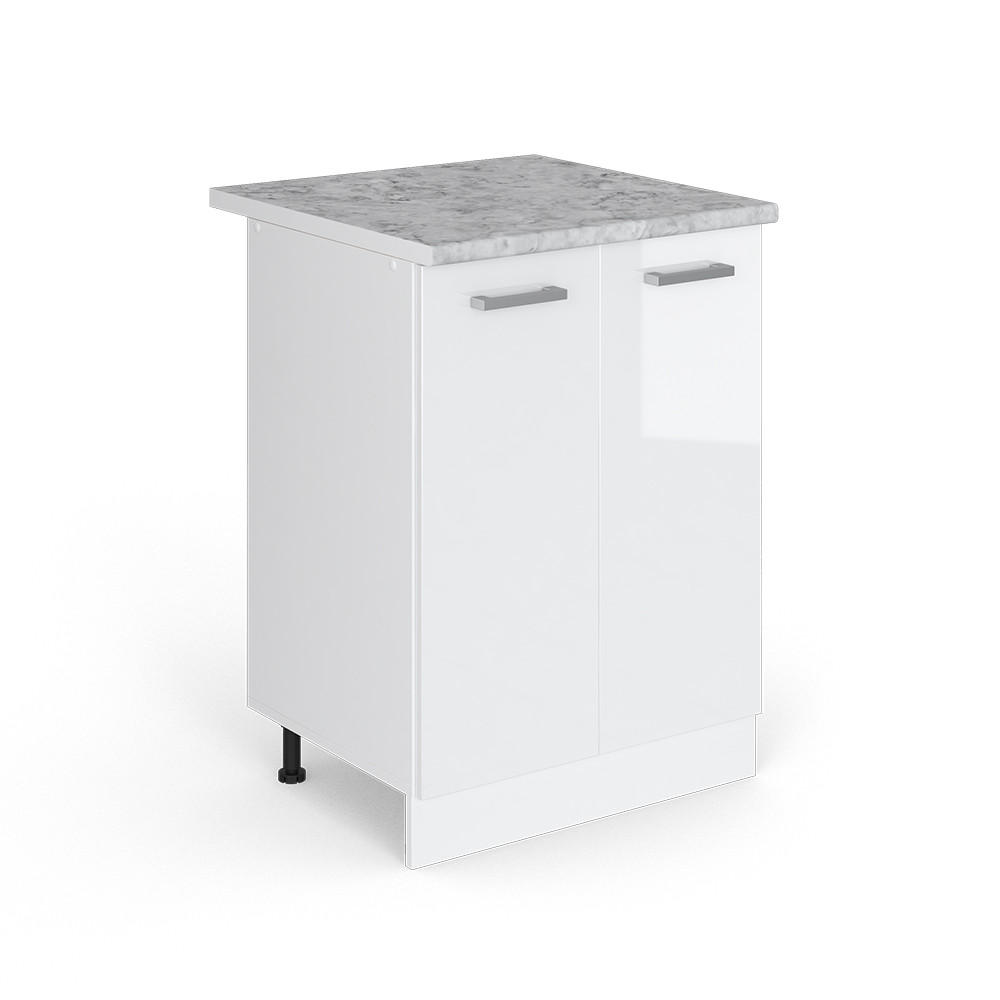 UNTERSCHRANK R-Line Weiß Hochglanz 60 cm mit Türen, mit Arbeitsplatte - Weiß Hochglanz/Weiß, Holzwerkstoff (60/81.6/60cm) - Vicco