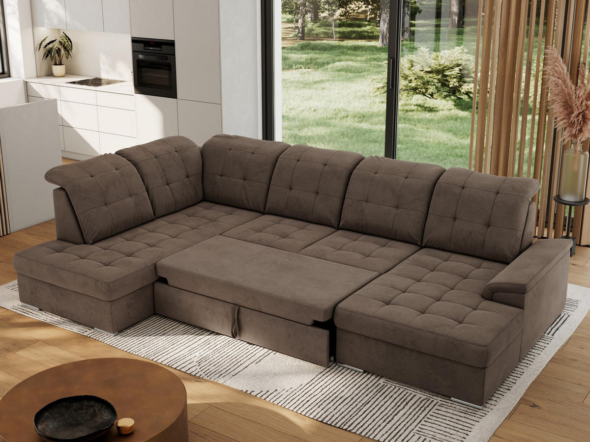 WOHNLANDSCHAFT MADRITO U - Braun Velorus - Links - Silberfarben/Braun, Textil/Metall (204/89/323cm) - MKS