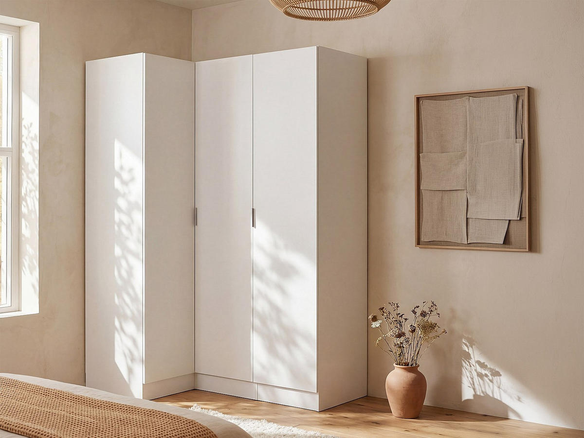KLEIDERSCHRANK - 132 cm x 92 cm - Holz, Platte - Weiß - LISTOWEL - Weiß, Holz (132/184/92cm) - Vente-Unique