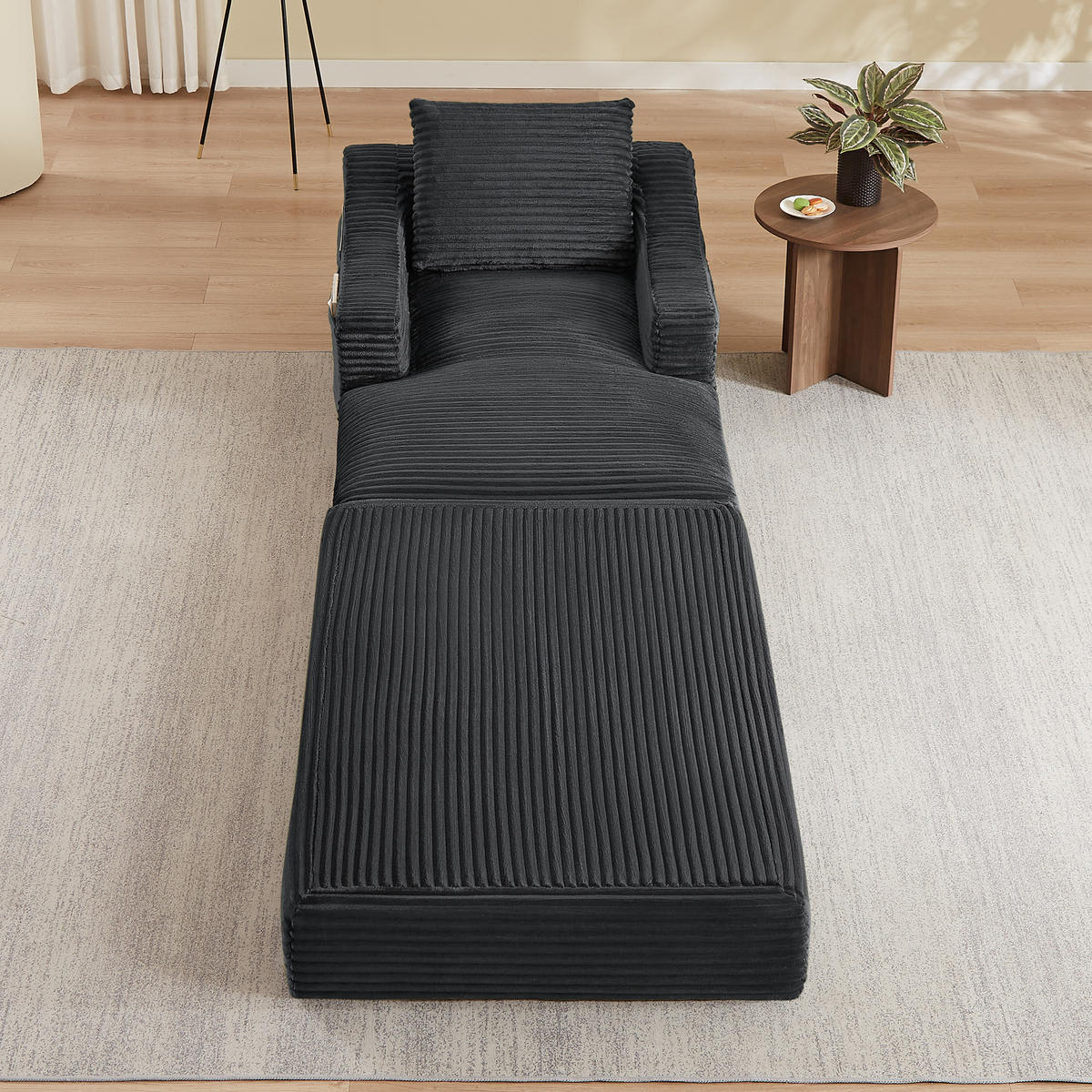 SOFAELEMENT 160/100/85 cm Dunkelgrau Cord mit Aufbewahrungstasche - Dunkelgrau, Textil (162/68/100cm) - Oxeza