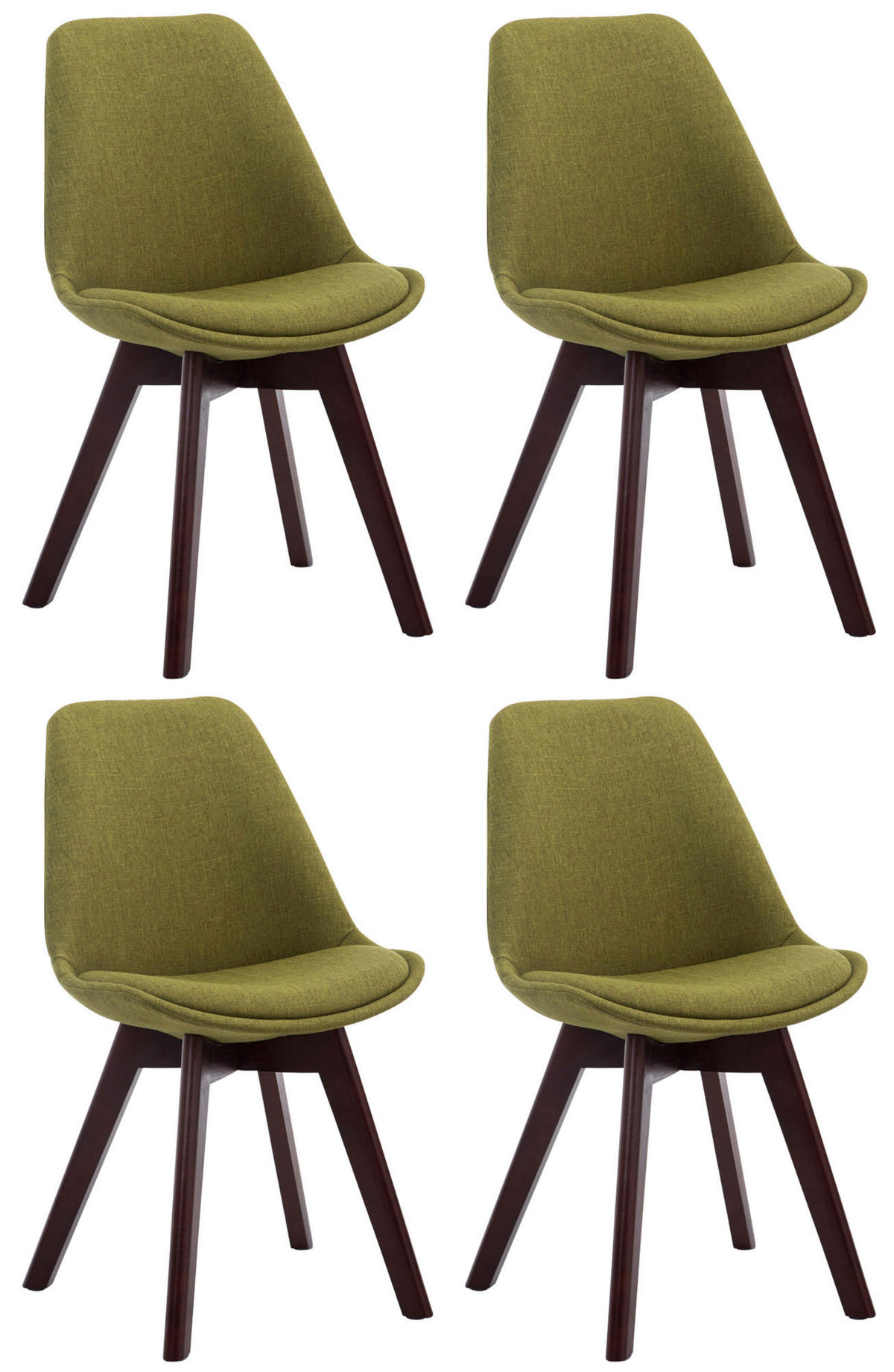 STUHL 4er Set Stoff grün - Walnussfarben/Grün, Holz/Textil (48/84/55cm) - CLP