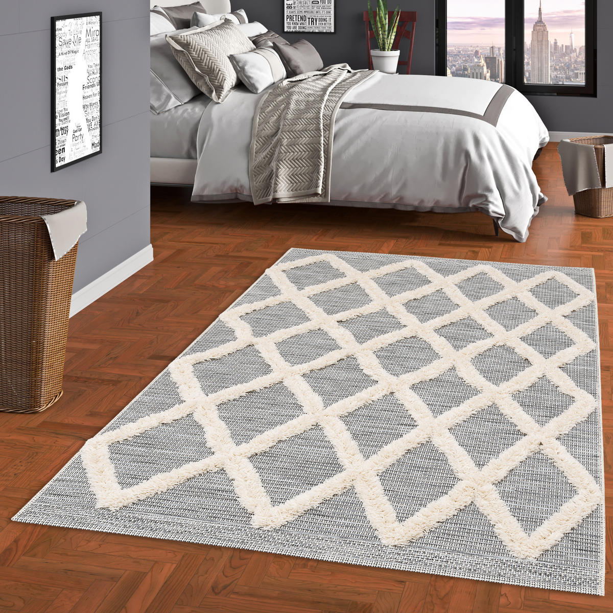 IN & OUTDOOR TEPPICH SHAGGY JUIST RAUTEN - Grau, Textil (120/170cm) - Pergamon