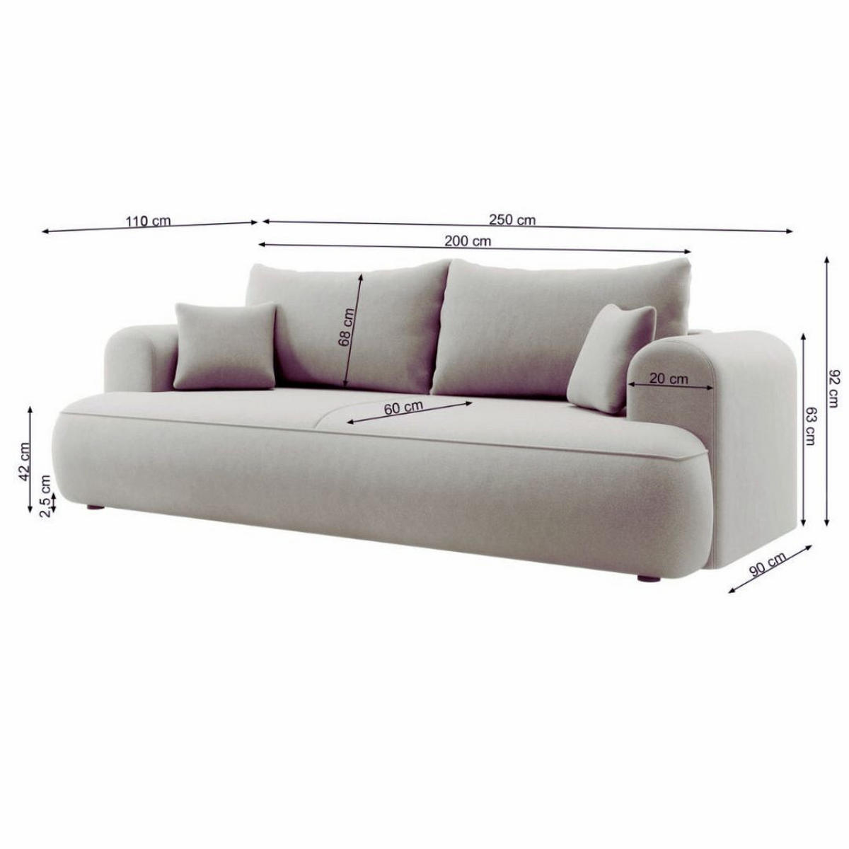 SCHLAFSOFA Ovo Cremeweiß Boucle - Creme, Textil (250/92/110cm) - Selsey