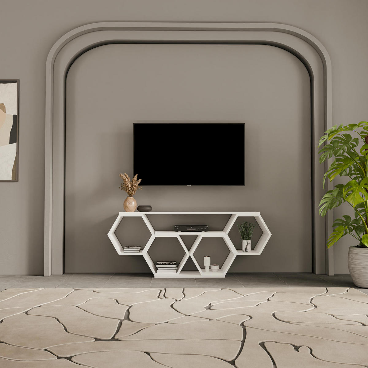 TV-ELEMENT Honig Weiß - Weiß, Holzwerkstoff (140/55.5/29.6cm) - Decorotika