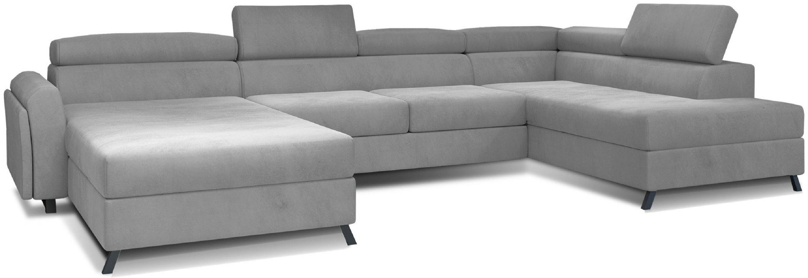 WOHNLANDSCHAFT mit Schlaffunktion und Bettkasten - Schwarz/Grau, Textil/Metall (200/98/370cm) - Eltap
